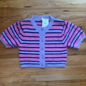 Beivy Fuzzy Women’s Crop Cardigan Striped Size Medium Pink People Preppy Femme